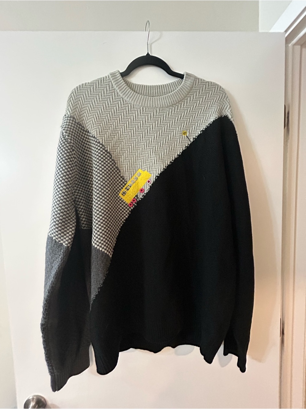 Teddy Fresh Black and Gray Colorblock Crewneck Sweater